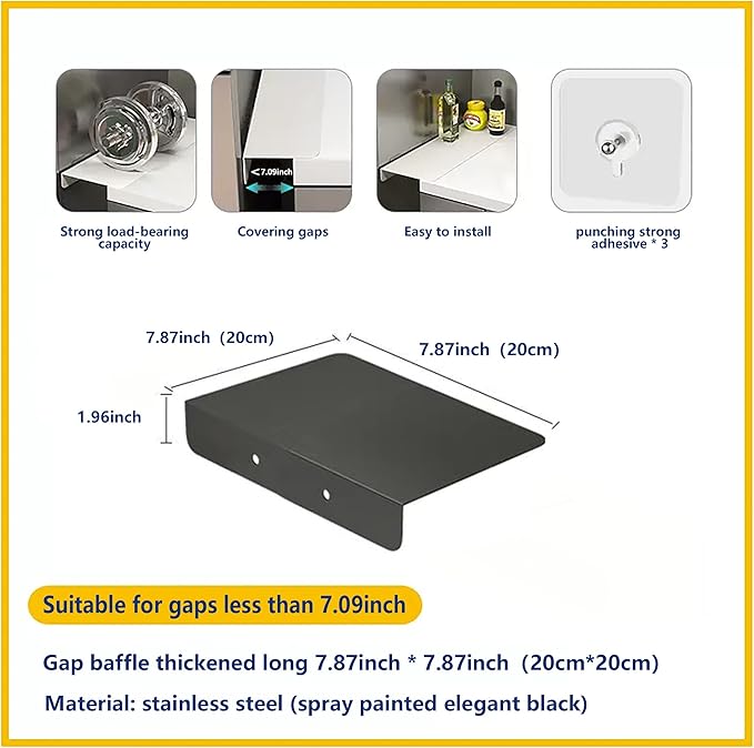 Metal Kitchen Refrigerator Gap Partition Side Panel For Crack Behind Refrigerator Kitchen Partition Panel No Drill Countertop Gap Extension Board(Black,7.87 * 7.87inch)