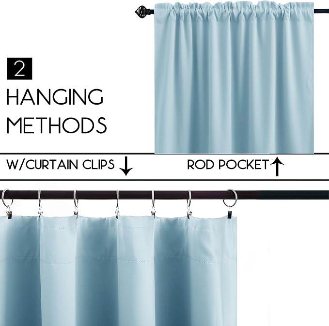 KOUFALL Light Blue Short Curtains for Bathroom Kitchen Window Cafe Tier Curtains for Girls Kids Bedroom Small Windows 24 x 36 Inch Length