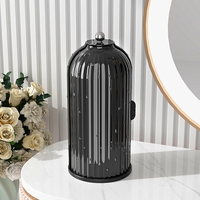 GAXmi Makeup Brush Holder with Lid Rotating Cosmetic Organizer, Dark Black | 360 Rotation, Waterproof, Dustproof, Moistureproof