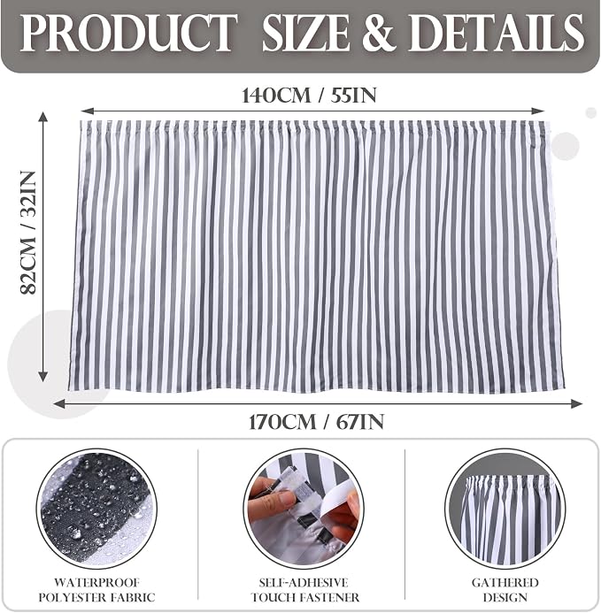 Hahafelt Self-Adhesive Sink Skirt, 55"x32" Waterproof Fabric Under Sink Cover with Diamond Stitch, Hide Pipes & Storage for Bathroom, Kitchen, Laundry Room, Rental Home Decor(Stripe)