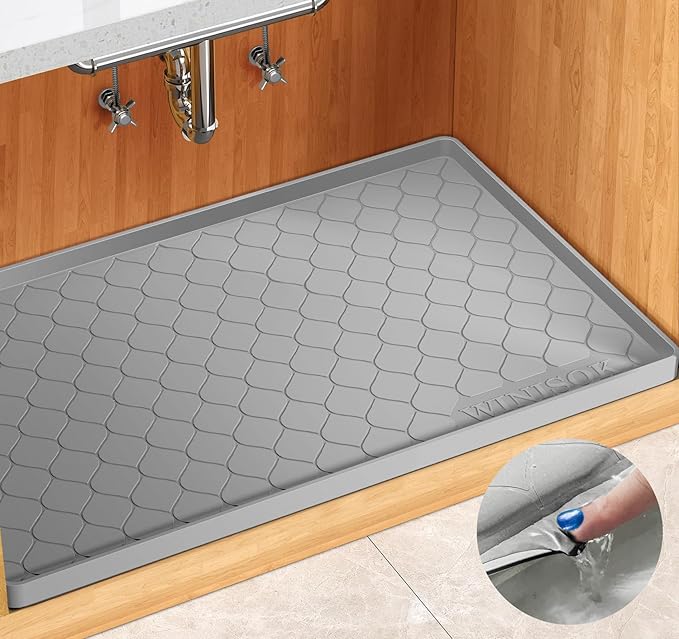 Winisok Silicone Under Sink Mat 25" x 22", kitchen Essentials and Gadgets, Shelf liner and Cabinet Protector, Home Organizers and Storage, Waterproof Bathroom Tray