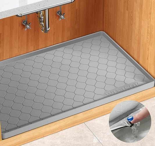 Winisok Silicone Under Sink Mat 25" x 22", kitchen Essentials and Gadgets, Shelf liner and Cabinet Protector, Home Organizers and Storage, Waterproof Bathroom Tray