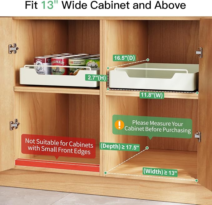 iSPECLE Slide Out Cabinet Drawers - 2 Pack Peel and Stick Pull Out Drawers for 13" Wide Cabinet and Above, No Screw Adhesive Drawer Easily Slide to Get Deep Item without Digging in the Deep, Black