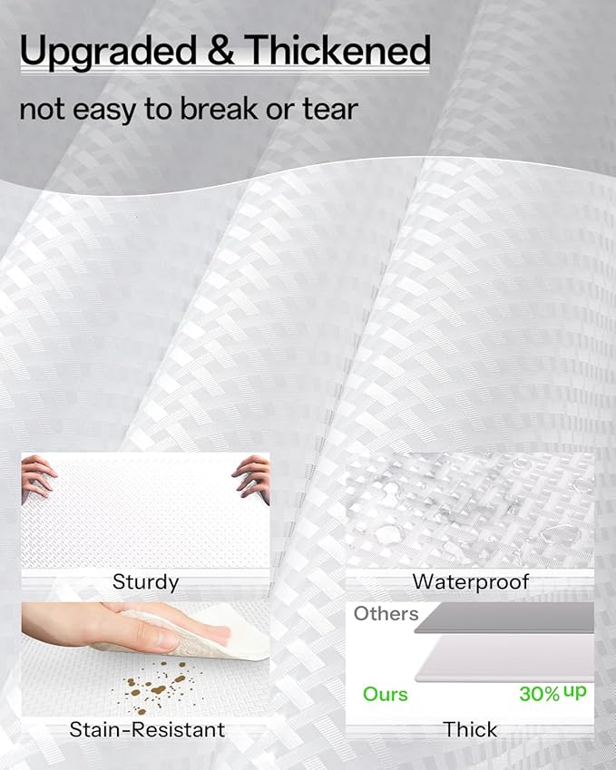 Shelf and Drawer Liner for Kitchen Cabinet, Non-Adhesive 12in x 360in Waterproof Contact Paper Refrigerator Liners Thickened Durable EVA Material Non Slip Mat for Dresser Cupboard Pantry Protector