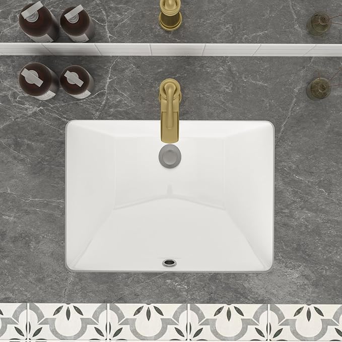 Mocoloo Undermount Bathroom Sink 20 x 15 Rectangle Porcelain White Ceramic Bathroom Sink 7 1/2 Inch Deep with Overflow Drain Lavatory Vanity Sink Under Mounted the Counter