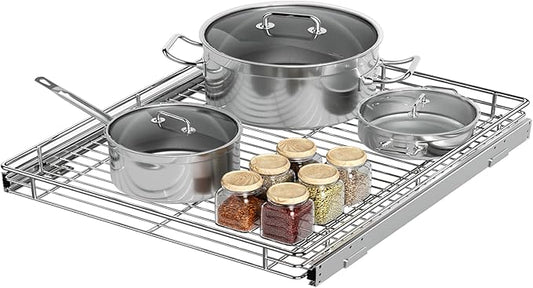 ZOINLIY Pull Out Cabinet Organizer, Versatile Slide Out Kitchen Organizers and Storage,Heavy Duty Drawer Cupboard Storage Basket, Smooth Sliding, Chrome Finish (24.8 * 21inch)