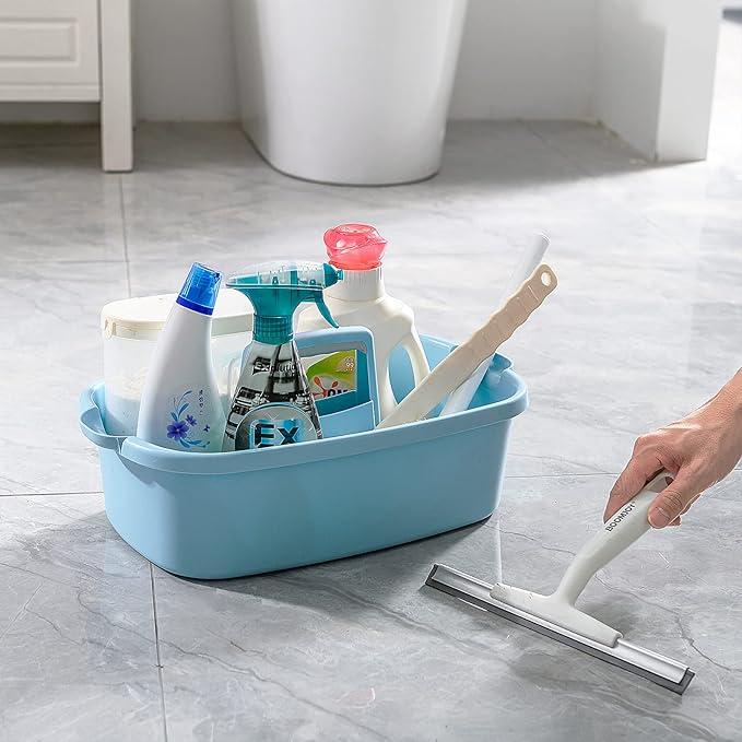 Goderewild 2 Pack Multi-Purpose Plastic Cleaning Caddy with Handle, Shower Caddy Organizer/Storage Basket/Totes Portable for Bathroom Supplies, Cleaning Products, Under Sink Tool, Housekeepers (Blue2)