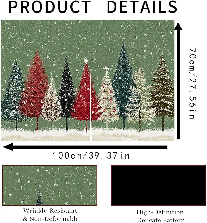 Winter Colorful Pine Trees Snowfall Scene Cabinet Curtain 39.37 x 27.56 Inch Polyester Decorative Cover for Kitchen Sink Cabinet Bathroom Vanity Laundry Area Table Window Door