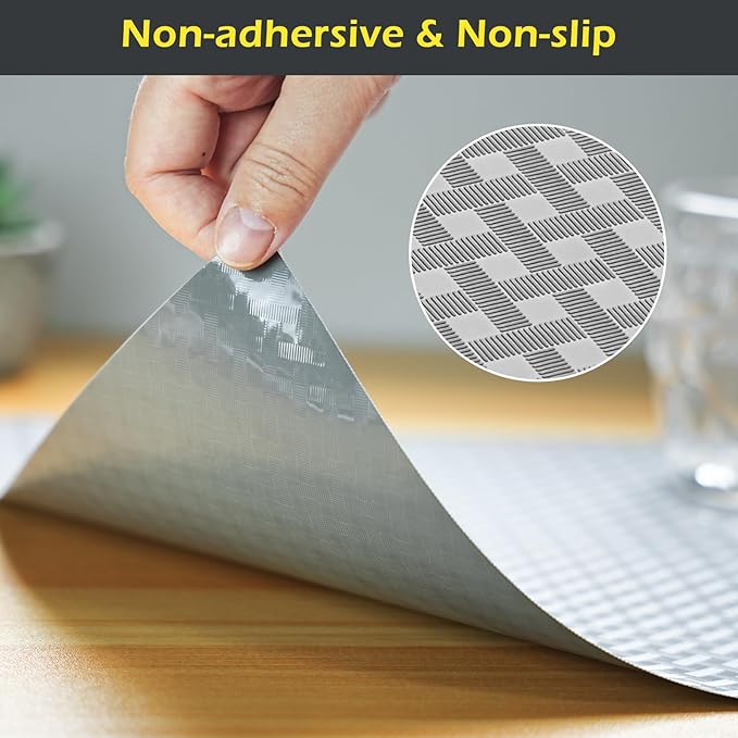 Refrigerator Liner, Waterproof Shelf and Drawer Liners for Kitchen Cabinet, Bathroom Under Sink Mat Non Adhesive Fridge Liner EVA Place Mats Roll - Grey 12"×236.2"