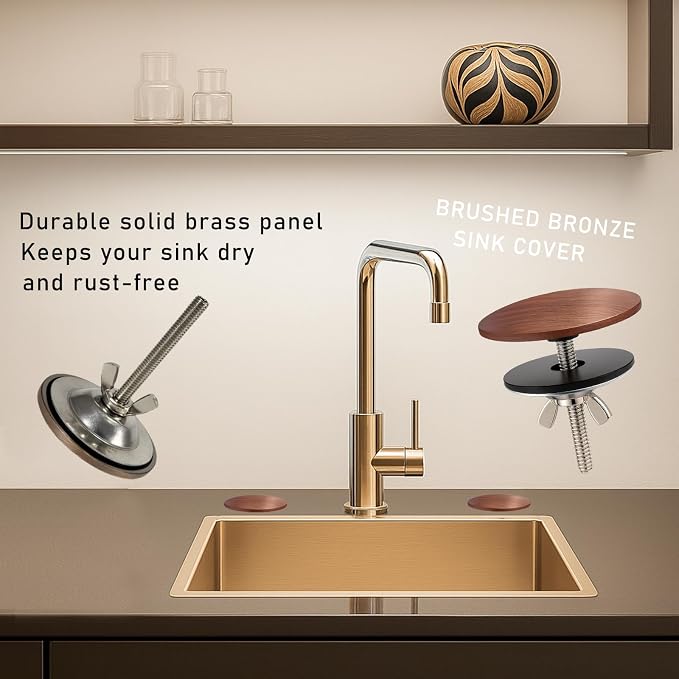 2 Pcs Solid Brass Kitchen Sink Hole Cover, 2 Inch Faucet Hole Cover, Brushed Bronze Finish Tap Hole Plate Stopper Cover, Countertop Hole Cover for Kitchen and Bathroom Sinks (Brushed Bronze)