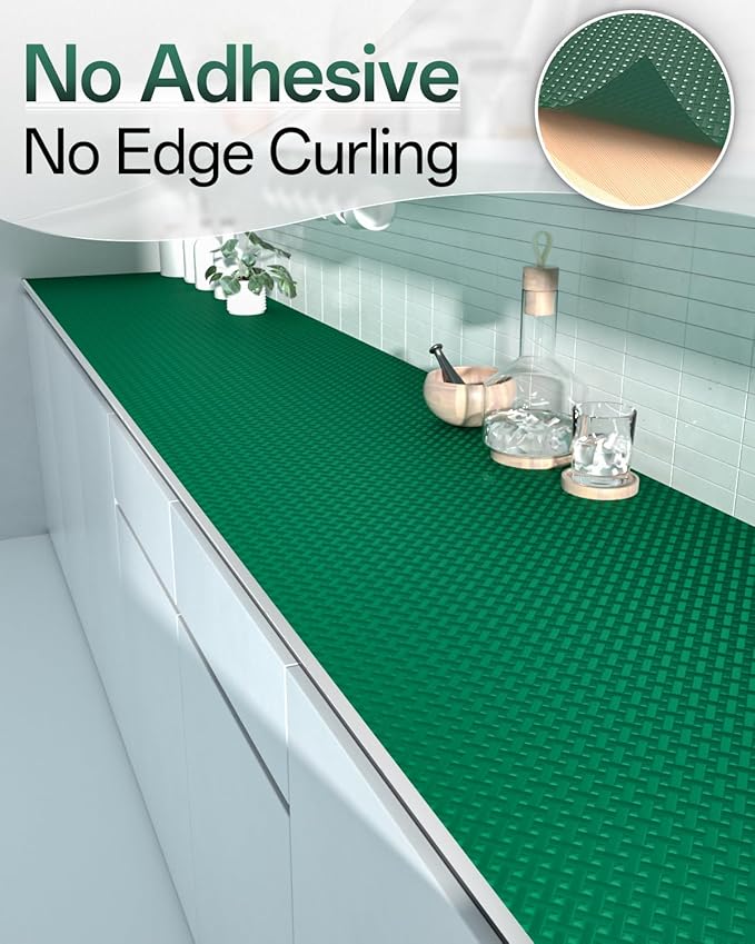 Shelf and Drawer Liner for Kitchen Cabinet, Non-Adhesive 18in x 360in Waterproof Contact Paper Refrigerator Liners Thickened Durable EVA Material Non Slip Mat for Dresser Cupboard Pantry Protector