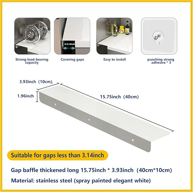 Metal Kitchen Refrigerator Gap Partition Side Panel For Crack Behind Refrigerator Kitchen Partition Panel No Drill Countertop Gap Extension Board(White,15.75 * 3.93inch)