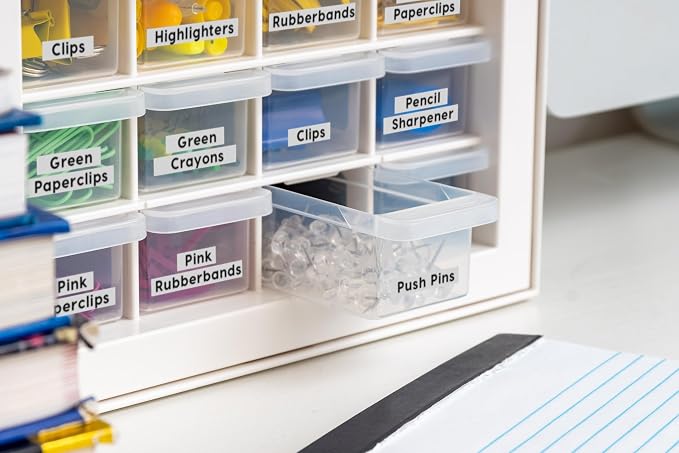 IRIS USA 16-Drawer Small Drawer Organizer, Made in USA, Stackable Teacher Toolbox for Crafts, Art Supplies, Nuts, Bolts, Building Bricks, Drink Mix & Water Flavor Packets, Make Up Storage,White