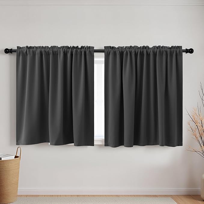 KOUFALL Extra Wide Short Curtains for Bedroom,Blackout 52 in Width Large Window Curtains for Living Room Bathroom,Set of 2 Panels,30 Inch Length,Dark Grey