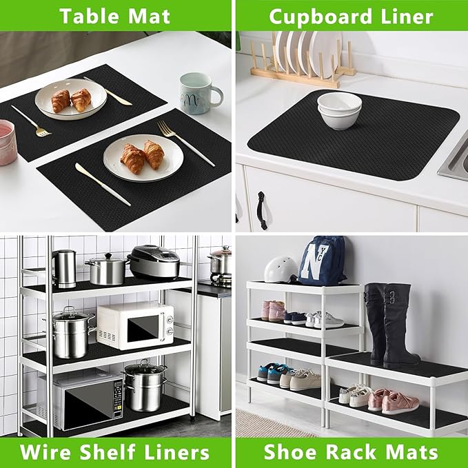 WochiTV Shelf Liner for Cabinets, Drawer 11.8 Inch x 4.9 Feet, Non Adhesive EVA Plastic Waterproof Protectors Mats for Kitchen, Pantry, Bathroom Closet, Cupboard, Black