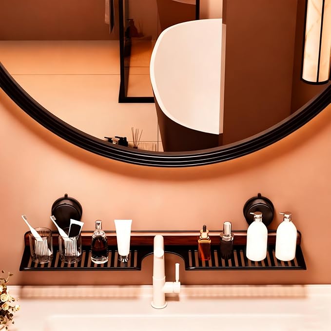 Bathroom Sink Shelf Over Faucet, No Drill Floating Shelf for Bathroom Sink, Under Sink Caddy Organizers for Toothbrush Soap (Cream Color, 16 inch)