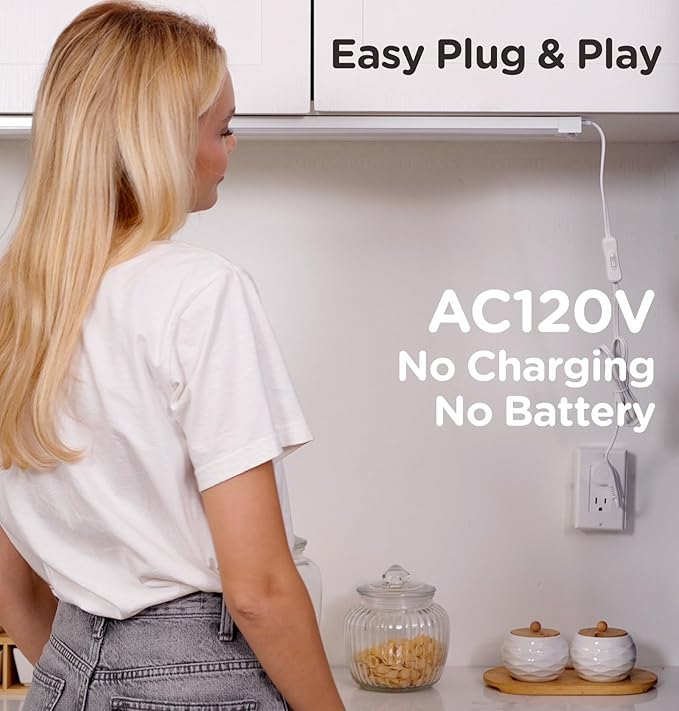 Under Cabinet Lighting Plug in 16in AC120V with Motion Sensor 3000K/4000K/5000K, Super Bright, Linkable Under Counter Light for Kitchen, Shelf, Sink, Closet, Aluminum White 3Pack