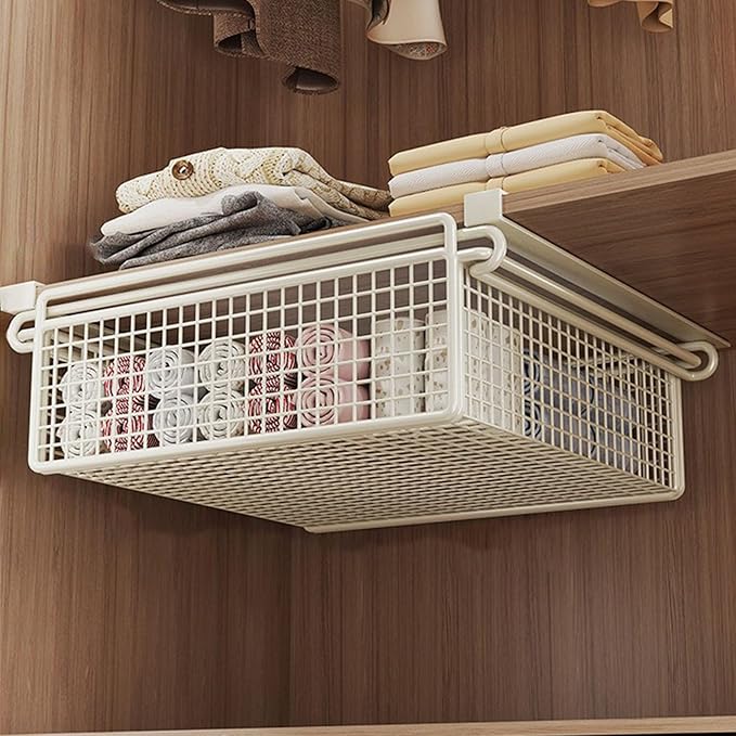 Cabinet Organizing Bin Under Shelf Storage Basket Hanging Pullout Drawer Multifunction Bedroom Clothing Pull Out Basket Rust Closet Storage