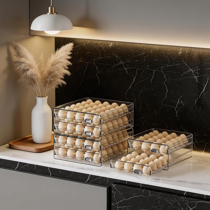 HIYOHIYO Clear 60 Egg Holder for Fridge, High Capacity Egg Container for Refrigerator, Stackable Egg Storage Trays for Countertop, Eggs Organizer for Refrigerator (11.6"x 10.2"x 5.1")