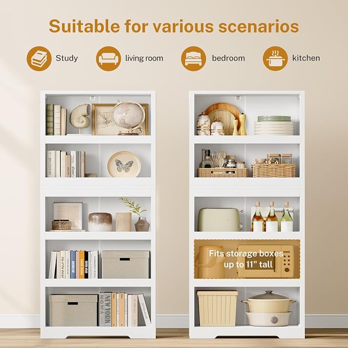 TEENFON 64.2" Bookcase, 5-Tier Open Bookshelves and Bookshelf, Freestanding Display Storage Shelves with Storage Cabinet for Bedroom, Living Room and Office
