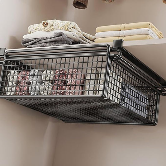 Cabinet Organizing Bin Under Shelf Storage Basket Hanging Pullout Drawer Multifunction Bedroom Clothing Pull Out Basket Rust Closet Storage