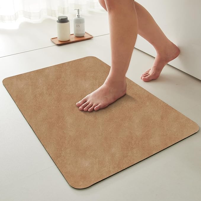 TYUU Bathroom Mat Quick Dry, Bathroom Rugs Non Slip Washable Thin Absorbent Bath Mat Fits Under Door Bathroom Floor Mat Perfect for Bath, Shower, or Sink 36"x48" Camel