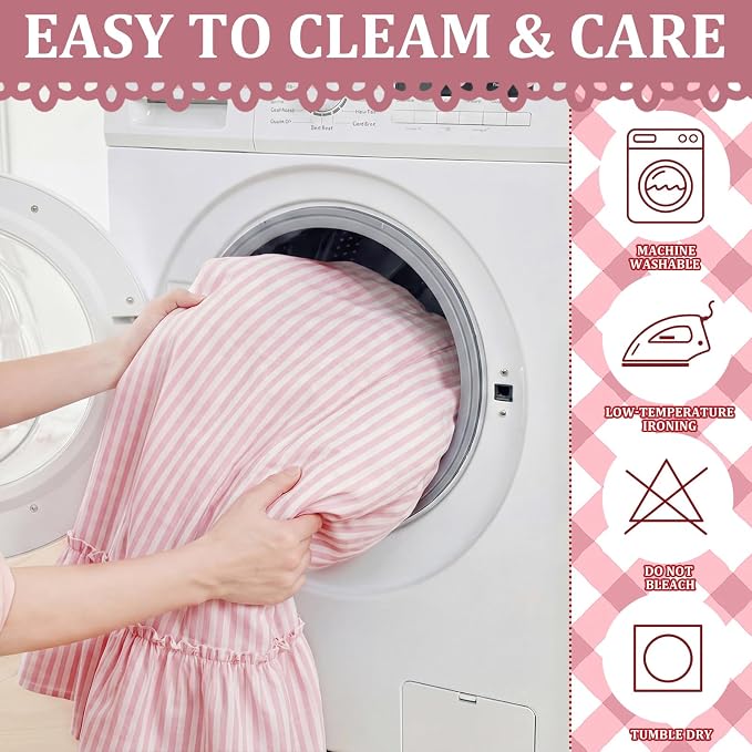 Pink Ruffle Gingham Sink Skirt Self-Adhesive Bathroom Stitch Self Stick Adhesive Fabric Under Sink Curtain Skirt 32 x 55 in for Bathroom Kitchen Laundry Utility Room Decor(Stripe)