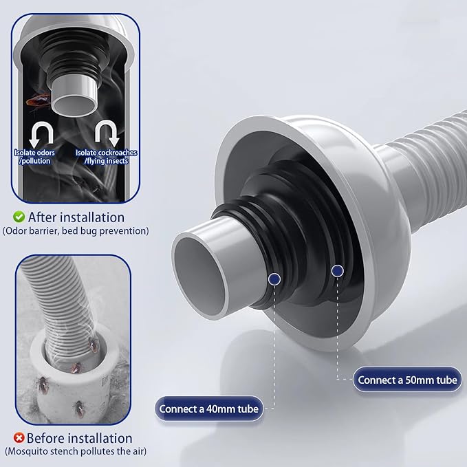 Bathroom Sink Drain Kit with Flexible Expandable Pipe: Odor-Free & Backflow-Preventing, Space-Saving Design without a P-trap, For 1-1/4'' & 1-1/2'' Drain Hole (Black, Without Overflow)