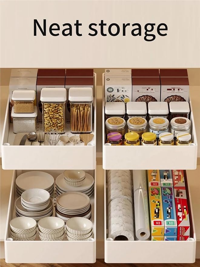 Pull-out cabinet organizer expandable with nano film adhesive, pull-out drawer suitable for kitchen, pantry or bathroom cabinets