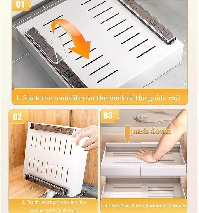 Pull out Cabinet Organizer,Under Sink Organizer, Cupboard Pull Out Storage,Pull Out Drawer Fixed With Adhesive,No Need Drill And Nailing,for Kitchen, Living Room, Home.(30*43*7cm(11.8*16.9*2.7in))