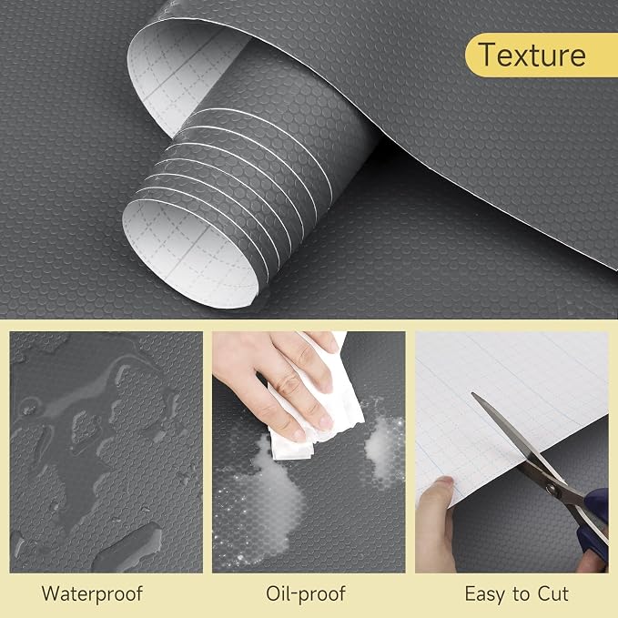 WochiTV Adhesive Shelf Liner 17.5 X 240 Inches Peel and Stick Kitchen Liner for Cabinets, Drawers Removable Protector Mat Waterproof Contact Covering for Dresser Pantry Countertops Shelves, Gray
