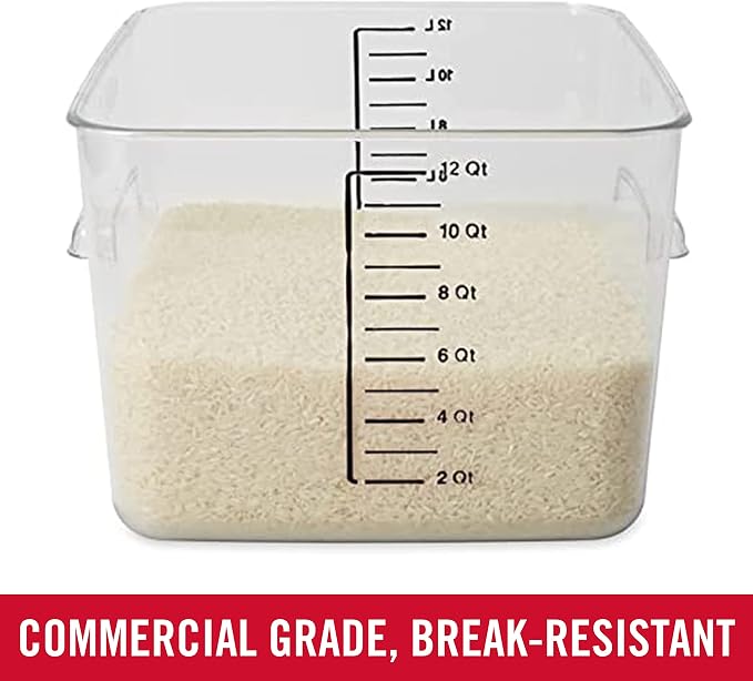 Rubbermaid Commercial Products Space Saving Square Food Storage Container 12 Quart Clear for Kitchen/Sous Vide/Meal Prep,(Pack of 6)