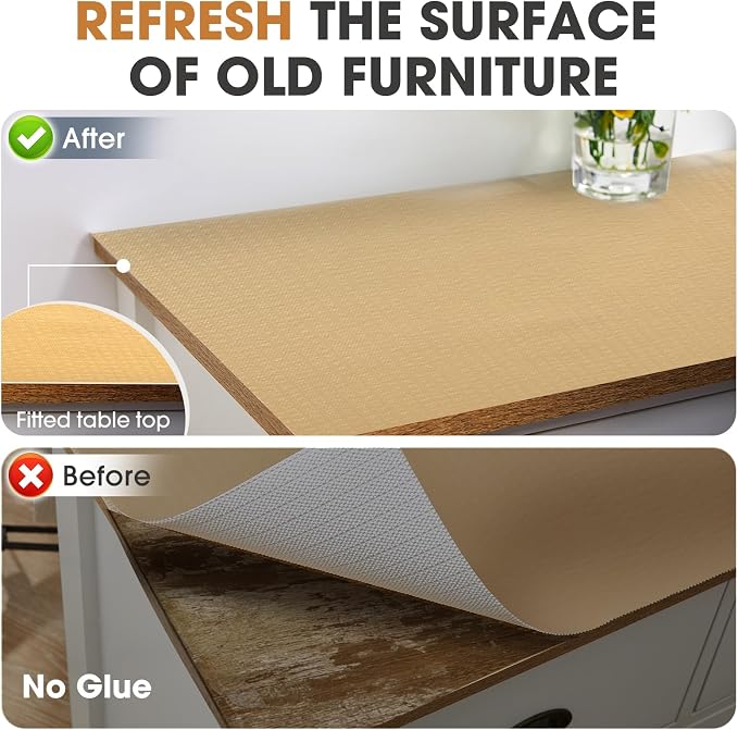 Drawer and Shelf Liner, Non-Slip Kitchen Cabinet Liners Non-Adhesive Thick Strong Grip Waterproof Washable Mats Protect Dresser Shelves Cupboard Bathroom Cabinets, Beige, 18 in X 20 FT
