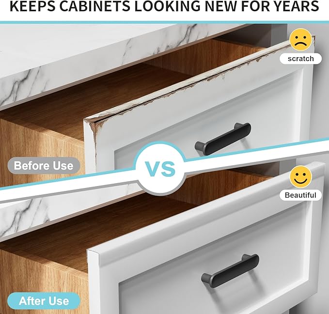 4 Pack Cabinet Protectors for Kitchen Cabinets, 18" Length Clear Cabinet Door Protector Edge Guard 3/4" Thick for Kitchen Drawer Fronts, Slip-On Plastic Edge Guard to Protect Sink & Trash Drawer
