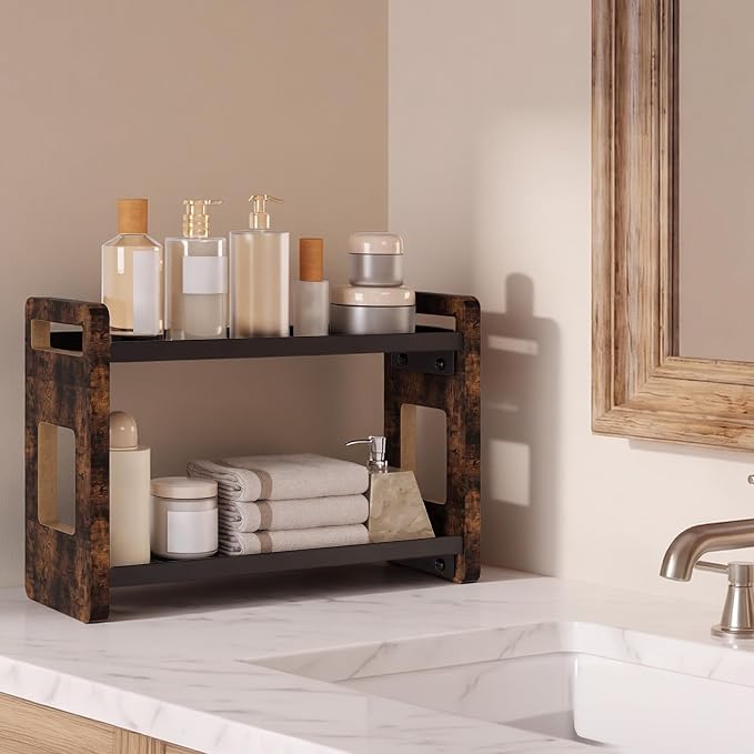 Bathroom Organizers and Storage,Bathroom Counter Organizer,Bathroom Counter Shelf,Bathroom Sink Organizer,Vanity Organizers,Vanity Storage,Perfume Display, for Dad(Brown 2 Tier)