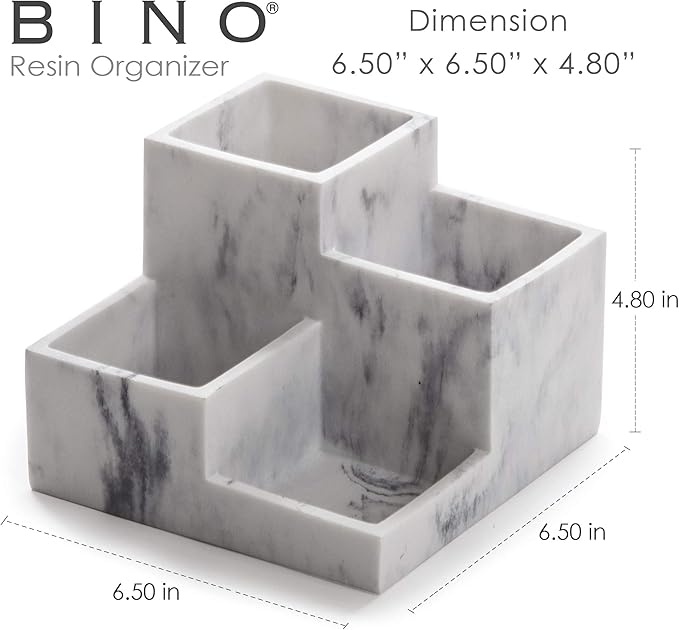 BINO Multi Purpose 4 Compartment Organizer - Make up Organizer for Vanity - Makeup Holders for Bathroom - Toiletry Organizers Countertop - Toothbrush and Bathroom Accessories Holder - Matte Marble