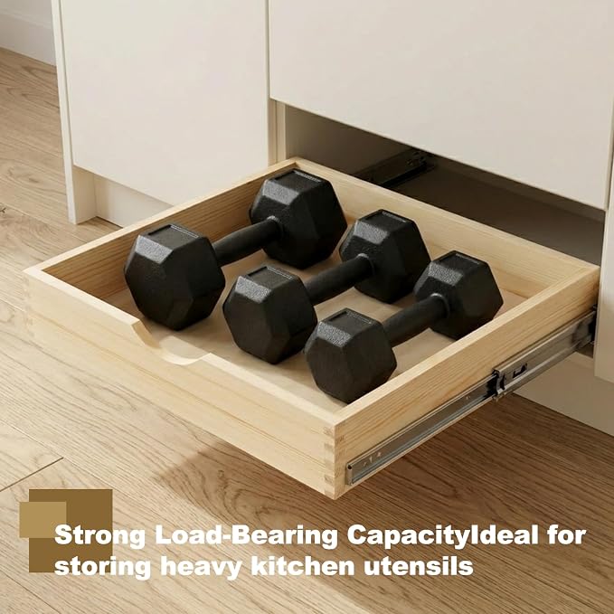 20" Pull Out Cabinet Drawer (Fits 21" Cabinet Opening), Wood Slide Out Cabinet Shelf Organizer with Ball Bearing Slides, Clear Lacquer Finish, Heavy Duty Kitchen Cabinet Pull Out Shelves