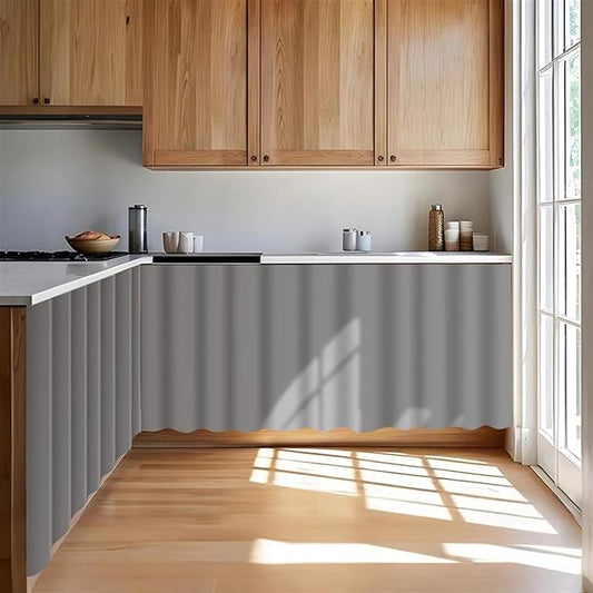 Under Sink Curtain for Closet, Privacy Short Cabinet Curtain Self Stick Adhesive Desk Skirt for Kitchen Classroom, Light Grey, 35" W x 20" L