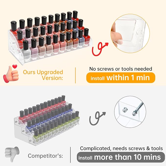 Nimiah 6-Layer Nail Polish Storage - Clear Acrylic Vanity Display Rack Nail Polish Holder Organizer Holds up to 72 Bottles Essential Oils Ink Stand