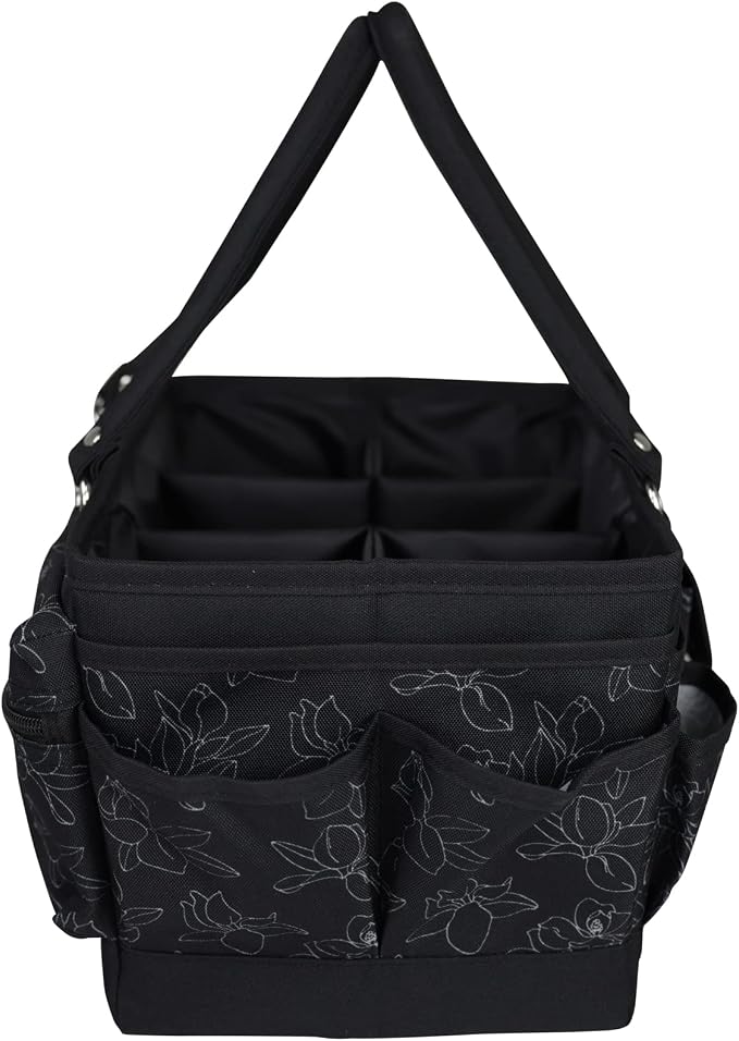Everything Mary Deluxe Store & Tote Organizer – Black & White Floral Craft Bag with Handle – Collapsible Storage for Scrapbooking, Sewing, DIY Tools & Art Supplies