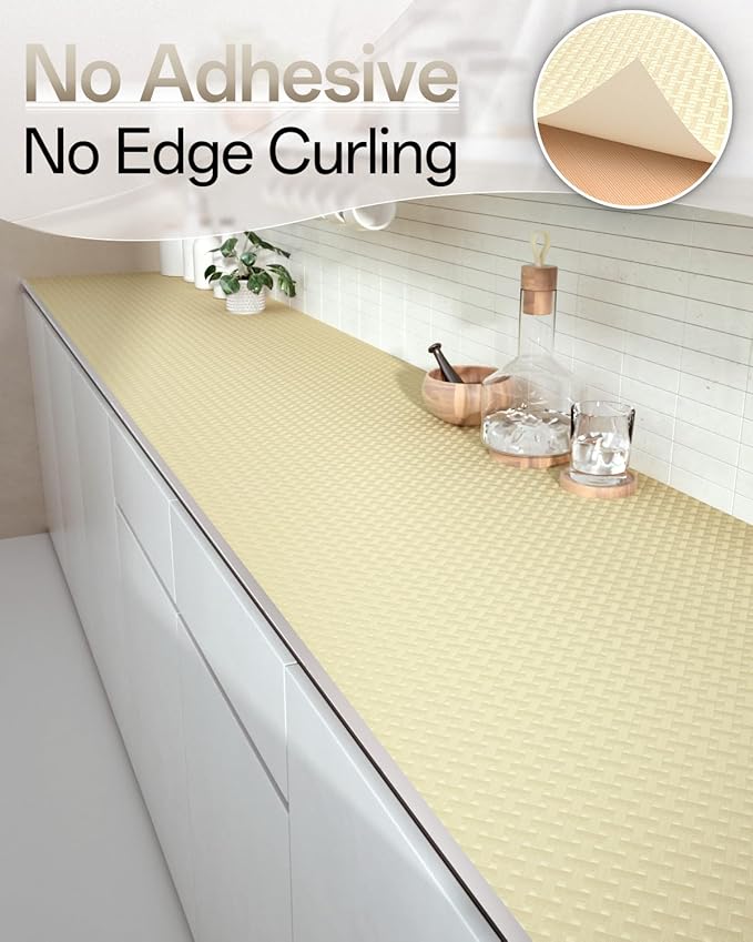 Shelf and Drawer Liner for Kitchen Cabinet, Non-Adhesive 18in x 360in Waterproof Contact Paper Refrigerator Liners Thickened Durable EVA Material Non Slip Mat for Dresser Cupboard Pantry Protector