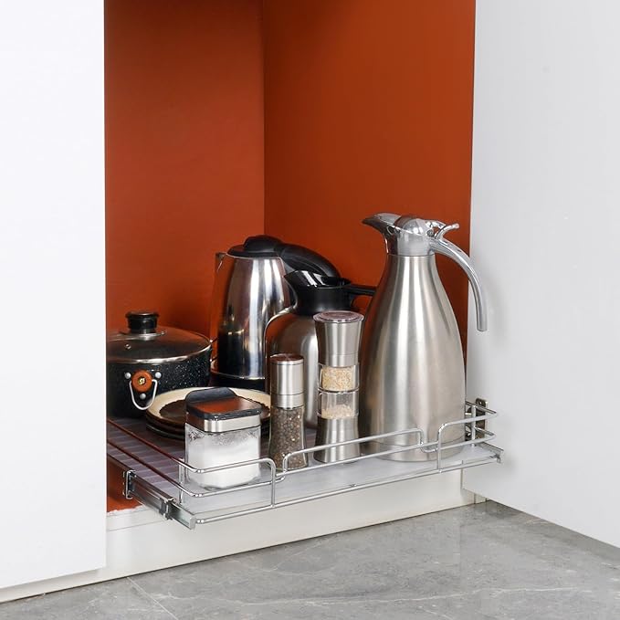 VEVOR 17" Wx21 Dx2.5 H Pull Out Cabinet Organizer, Heavy Duty Slide Out Pantry Shelves, Steel Roll Out Drawers, Sliding Drawer Storage for Home Under Sink, 19.5" Wx22 Dx7 H Install Size for Cabinet