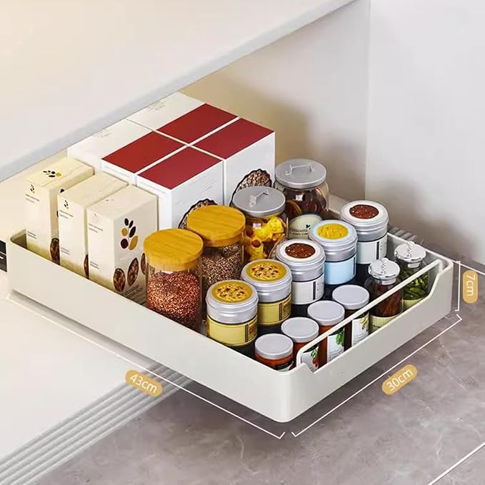 Pull Out Cabinet Nizer Sliding Drawer Storage Shelves for Kitchen Cupboards No Drill Needed Roll Out Nizer Tray for Easy Access,L