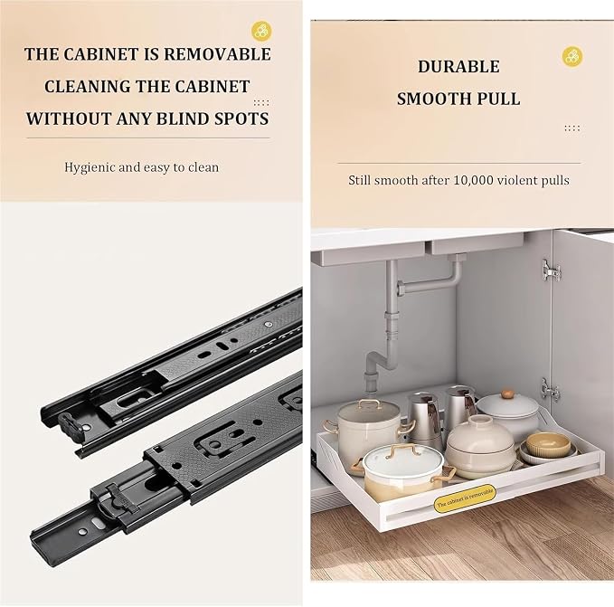 Pull out Cabinet Organizer,Under Sink Organizer, Home Office Organization Hidden Storage Pantry Shelf,No Need Drill and Nailing,for Kitchen Cupboard Cabinet.(White)