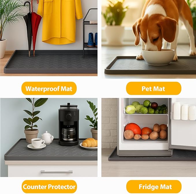 TigeJoy 34" x 19" Under Sink Mats for Kitchen Waterproof, Leak-Proof Silicone Mat Sink Protector and Cabinet Liner, Kitchen Essentials Organizer and Storage, Boot or Shoe Tray, Pet Feeding Mat