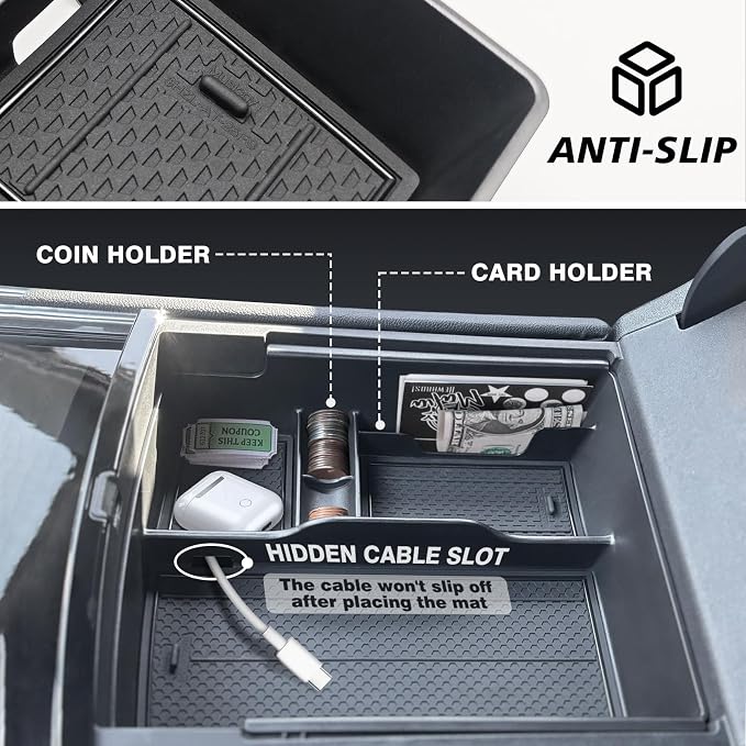 Muslogy Center Console Organizer Compatible with 2024-2026 GMC Acadia&Chevy Traverse Accessories Interior Storage Insert Tray Secret Compartment(Lower Center Tray+Console Organizer+Hidden Box)