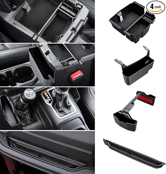 Eamplest 4PCS Center Console Organizer for 2024 2025 2026 Jeep Wrangler JL JLU 4XE and Gladiator JT Accessories Gear Shift Side Tray Organizer,Hanging Armrest Storage Box