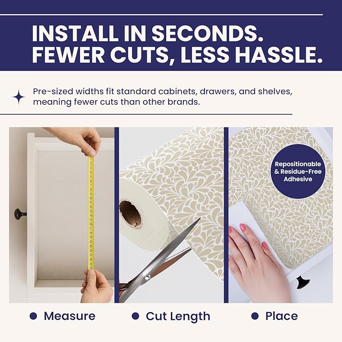 Adhesive Shelf Liner — Waterproof Felt Cabinet Liner & Contact Paper for Kitchen Organization — Soft Glide Drawer Liners, Under Sink Mat & Shelf Covers (Sandstone Petals, 19.5in x 6ft, 2-Pack)