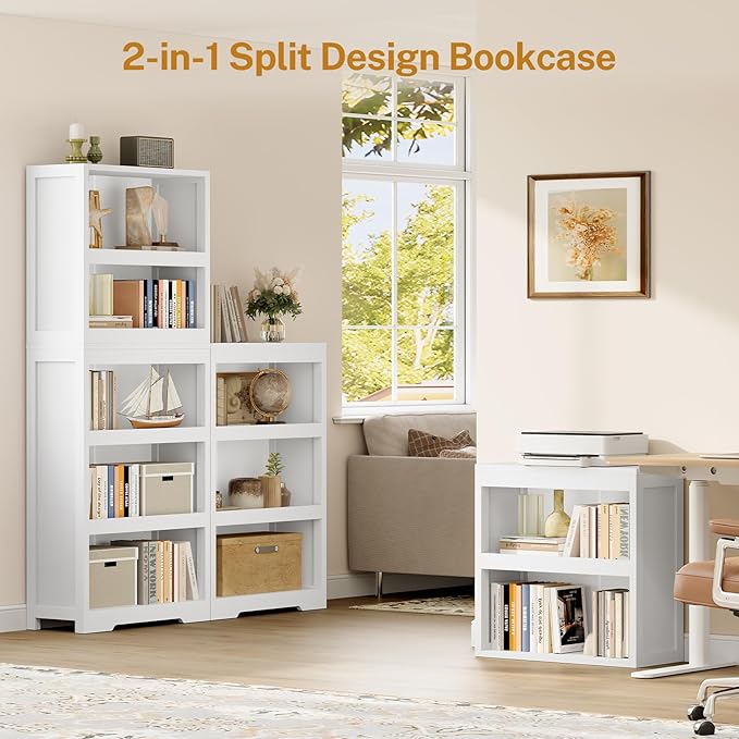 TEENFON 64.2" Bookcase, 5-Tier Open Bookshelves and Bookshelf, Freestanding Display Storage Shelves with Storage Cabinet for Bedroom, Living Room and Office