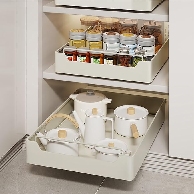Pull Out Cabinet Organizer Slide Out Pantry Shelves With Nylon Adhesive Heavy Duty Sliding Drawer Pantry Shelf for Living Room Kitchen Bathroom Drawer Storage Box